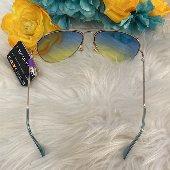 NEW! Foster Grant Aviators Blue & Yellow Lens Gold Arms - Picture 3 of 4